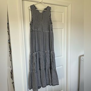 MDS Stripes Dress Long Black And White Sleeveless Tiered Dress